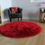 imsid Polyester Anti Slip Shaggy Fluffy Fur Rugs and Carpet for Living Room, Bedroom (4 x 4 feet, red)