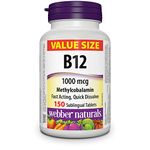 Webber Naturals Vitamin B12 1000 mcg, Quick Dissolve, 150 Tablets, Supports Energy Production and Metabolism