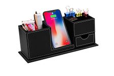 PowEver Qi Wireless Charging Stand with Desk Organizer Pen Holder Charger for iPhone Samsung and Other QI-Enabled Devices