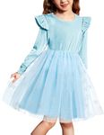 Arshiner Blue Dress for Girls Velvet Tulle Long Sleeve Winter Princess Party Fairy Outfits Size 7