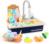 ADKD Play Kitchen Sink Toys,Electric Dishwasher Toy with Running Water,Automatic Faucets and Tableware Accessories,Role Play Kitchen Sink Play Set-Multicolor (Blue) (Blue)