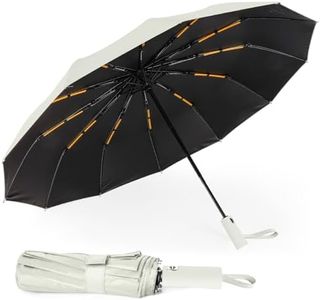 LAMA Parapluie de sécurité, pliable, résistant aux tempêtes, ouverture automatique, 105 cm, 10 baleines renforcées en fibre de verre, nylon 210T, anti-UV, parapluie de voyage, Beige sycomore (12