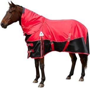 Horse Blankets Winter for Real Horses, 1680D Waterproof Poly Rain Sheets with Neck Cover Belly Wrap Tail Wrap Turnout Blanket, Horses Stuff Care Medium Large Weight Heavy Outdoor Clothes Red Black 83