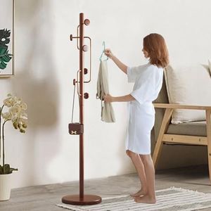 Haicang Solid Wooden Coat Rack Stand, Coat Racks Freestanding with 6 Hooks, Natural Birch Wood Coat stands with Sturdy Round Base, Tree Coat Hanger Standing for Entryway Bedroom Office (Tree Design3)