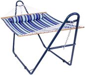 Sunnydaze Double Quilted Fabric Hammock with Universal Steel Stand - 450-Pound Capacity - Blue Stand - Catalina Beach