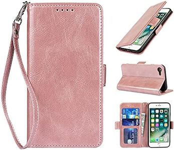 Cavor Luxury PU Leather Wallet for iPhone 7 Back Cover, iPhone SE 2020/ SE 2022 Case, for iPhone 8 4.7'' Case, Flip Folio Cover with [Kickstand Feature] [Card Slots Holder] [Wrist Strap Lanyard] [Magnetic Closure] [RFID Blocking] Shockproof Protective Phone Case for iPhone SE 2020/ SE 2022/ iPhone8/ iPhone7-Rose Gold