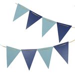 20 Feet Deep Blue Light Blue Vintage Double Sided Triangle Flag Bunting Pennant Banner for Baby Birthday Party, Wedding Decor, Baby Shower, 30pcs Flags, Pack of 1(One 20 Feet or Two 10 Feet)