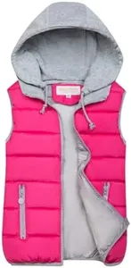 Gihuo Women's Puffer Vest Zip Up Quilted Padded Winter Sleeveless Hooded Vest Gilet Warm Jacket Outerwear Vest(-RoseRed-XSmall)