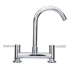 Kitchen Sink Mixer Tap, 2 Hole Dual Lever Kitchen Taps, 360° Swivel Spout Modern Kitchen Faucet, 180mm Centres Deck Mount, 1/4 Turn, Chrome