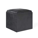 SIMPLIHOME Rockwood 18 Inch Wide Contemporary Square Cube Storage Ottoman with Tray in Distressed Black Vegan Faux Leather, for The Living Room, Entryway and Family Room