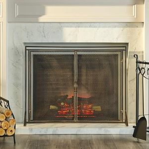 HiHomely Fireplace Screen with Elegant Black + Gold Finish – 36 Inches Spark Guard, Decorative Mesh Panel, Sturdy Frame, Heat for Indoor Fireplaces
