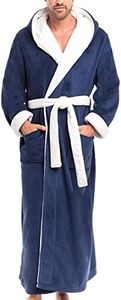 Alexander Del Rossa Men's Warm Fleece Robe with Hood, Big and Tall Bathrobe, 7X-8X Navy Blue with White Contrast (A0125NBW8X)