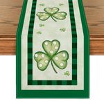 Artoid Mode Buffalo Plaid Shamrock St. Patrick's Day Table Runner, Seasonal Spring Wedding Holiday Kitchen Dining Table Decoration for Indoor Outdoor Home Party Decor 13 x 72 Inch