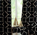 Blackout Window Curtain for Bedroom Living Room Moroccan Foil Metallic Print Curtains Room Darkening Energy Saving Grommet 95% Blackout Drapes for Patio Hall Studio, 2 Panels, 52" Wx63 L, Black/Gold