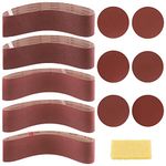 Swpeet 23Pcs 4 x 36 Inch Aluminum Oxide Sanding Belts (80/120/150/240/400 Grits) with 6 Inch No-hole Back Flocking Sanding Disc (80/100/120/180/240/400 Grits) and Cleaning Eraser