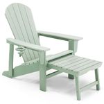 VonHaus Sage Green Adirondack Chair & Folding Foot Stool - Waterproof HDPE Garden Chair & Lounger - Foldable & Sliding Foot Rest, Wide Armrests & Sloped Back - Terrace, Patio, Balcony & Outdoors