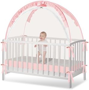 Crib Tent - Crib Net to Keep Baby in, Stop Baby from Climbing Out of Crib, Pop Up Crib Tent with Durable Breathable Net Double Zipper Strong Rods Installation Convenience