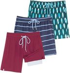 Real Essentials 3 Pack Mens Swim Trunks Bathing Suit Compression Liner Board Shorts Swimwear Swimming Trunk Swimsuit Suits 7 Inch Inseam