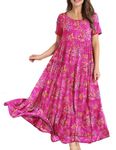 YESNO Women Dresses Casual Plus Size Bohemian Short Sleeve Floral Long Maxi Summer Beach Swing Dress/Pockets M EJFUK CR.26