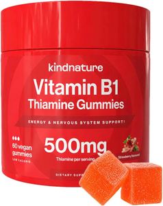 Kind Nature Vitamin B1 Gummies - Chewable Thiamine 500mg per Serving - Non GMO, Vegan, Natural Strawberry Flavor Thiamine B1 Supplement for Adults & Kids