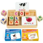 Benben CVC Word Games, Spelling Games with 110 Sight Words Flash Cards, Wooden Matching Letter Game, Montessori Educational Learning Toys, Word Builder for Kindergarten 1st 2nd Grade Kids