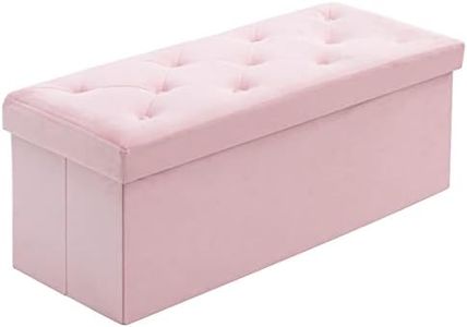 BRIAN & DANY 43 Inches Folding Storage Ottoman Bench, Velvet Ottoman with Storage for Living Room, Long Shoes Bench,Flannelette Footrest Benches Seat (Pink)