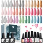 VANREESA Gel Nail Polish Set 24 PCS Gel Nail Polish Kit Soak Off Nail Gel Polish Set Beige Pink Purple Blue Green Starter Kit Base Top Coat Require UV/LED Lamp Nails Set Gifts for Women