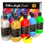 Nicpro 14 Colors Large Bulk Outdoor Acrylic Paint Set (16.9 oz, 500 ml) Rich Art Painting Supplies, Non Toxic for Multi Surface Canvas Rock Wood Leather Fabric Stone Metal Wall Craft with Color Wheel