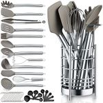 Berglander Kitchen Utensils Set 38 Pieces Non-Stick Silicone Cooking Utensils Set, Kitchen Tools Set, Spoon Spatula Set with Sturdy Stainless Steel Utensil Holder, Dishwasher Safe