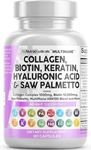 Clean Nutraceuticals Collagen Pills 1000mg Biotin 10000mcg Keratin Saw Palmetto Hyaluronic Acid - Hair Skin & Nails Vitamins & DHT Blocker with Vitamin E Folic Acid Pumpkin Seed MSM - 90 Count