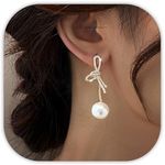 Trinckle Pearl Bow Earrings, Pearl 