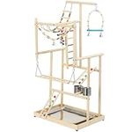 Navaris Wooden Parrot 4-Tier Playpen - Vibrant Budgie Playground with Parrot Stand Ladder Toys and Accessories - Bird Play Stand - Budgie Perch for Fun