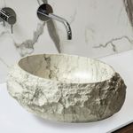 Eleshine Irregular Oval 18'' Vessel Sink, Stone Pattern Resin Bathroom Sink, Modern Artistic Style Above Counter Basin, NO Faucet, Ivory