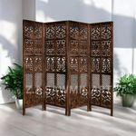 Z.A SAWMIL ART Wooden Partition for Living Room, Privacy Divider, Wooden Room Separator, Divider for Office, Partition for Puja Room, (Mix Frame Design - Brown) (6 Feet 4 Panel)