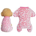 Dxhycc Fleece Dog Pajamas Cute Dog Heart Pajamas Puppy Jumpsuit Pajamas Warm Soft Pet Holiday Clothes for Small Medium Cats and Dogs (Pink, S)