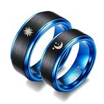 Aeici Tungsten Ring Sets Couples, Matte Ring with Sun and Moon Pattern Engagement Ring for Men Women Blue Black, tungsten, no zirconia