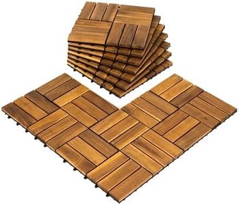 AN68 Pack of 10 Deck Tiles - 12"x12" Interlocking Natural Solid Acacia Wood for Outdoor & Indoor, Patio Garden, Balcony, Poolside - Natural Color