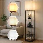 JD FRESH 5 Tier Metal Floor Lamp with 3 Adjustable Color Mode/Square Lamp with Shelves/Designer Standing Night Lamps for Living-Study Room/Bedroom/Corner Display Book-Vase Shelf/Home Decoration(Black)