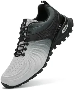 Kricely Men's Walking Shoes Breathable Trail Running Shoes for Men Lightweight Fashion Sneakers for Outdoor Sports Gym Jogging Silver Grey Size 13