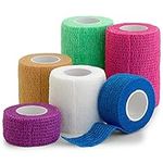 6 Pack, Self Adherent Cohesive Tape - 1” 2" 3" x 5 Yards Combo Pack, Self Adhesive Bandage Rolls & Sports Athletic Wrap for Ankle, Wrist, Sprains and Swelling, Vet Wraps in Neon Colors -