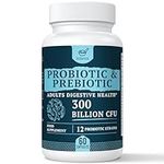 300 Billion CFU Probiotics for Digestive Gut & Immune Health, Advanced Strength Probiotics with 12 Diverse Strains + 3 Prebiotics for Women & Men (60 Count (Pack of 1))