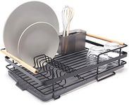 simplywire – Retro Premium Dish Drainer – Plate Drying Rack with Cutlery Holder & Drip Tray - Black Powder Coated Steel