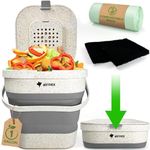 AIRNEX Collapsible Kitchen Compost Bin - Odor Free Indoor Compost Bin made with Wheat Straw - Garbage Bin with Lid for Food Waste with 20x Compostable Trash Bags and 2X Carbon Filters (1 Gallon)