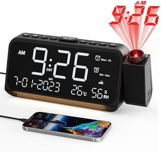 Projection Alarm Clock on Ceiling, Loud Alarm Clock for Kids with Dual Alarm, Temperature & Date Display, 2 Levels Night Light Dimmer, 2 Charging Port, Battery Backup, Snooze, 12/24H/DST