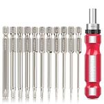 Torx Bit Set with Ratchet Screwdriver Hakkin 12Pcs Torx Screwdriver Sets 75mm Tamper Proof Torx Security Bits T6-T40 S2 Steel Magnetic Star Bits 1/4" Hex Shank for Impact Drill, Ratchet Screwdriver