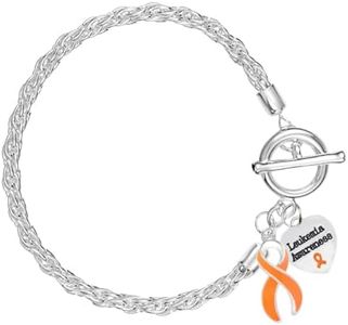 5 Pack Leukemia Awareness Charm Bracelet with Accent String - Orange Ribbon Bracelets for Leukemia Awareness