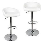 Moustache Bar Stools Set of 2, Height Adjustable Swivel Barstools for Kitchen Island PU Leather Pub with Footrest and Back (White)