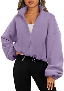 AUTOMET Womens Fleece Jackets Zip Up Oversized Cropped Sweatshirts Purple