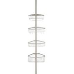 iDesign Telescopic Caddy, Stainless Steel Shower Storage Shelf with Constant Tension Technology, Compact Bathroom Organiser with 4 Baskets and 4 Hooks, Matte Silver