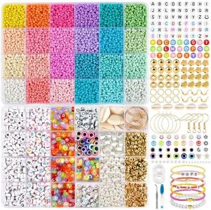TEXGIZRLY Friendship Bracelet Kit, Bracelet Making Kit for Girls Adults, 3mm Seed Beads for Bracelets Jewelry Making, Letter Beads for Bracelets, Bead Kit for Bracelet DIY Craft